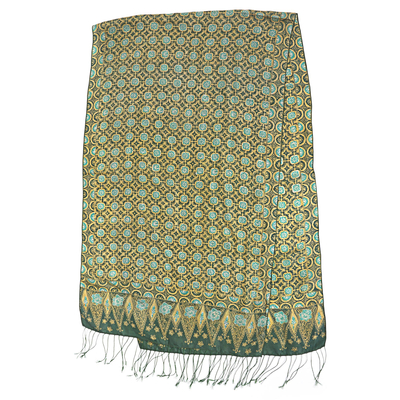 Seiden-Batik-Schal, 'Truntum Ijo' – Grüner Truntum-gemusterter Batik-Schal aus 100 % Seide