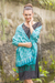 Silk shawl, 'Kawung Biru' - Blue and Green Traditional Hand-Stamped Batik Silk Shawl