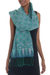 Silk shawl, 'Kawung Biru' - Blue and Green Traditional Hand-Stamped Batik Silk Shawl (image 2d) thumbail