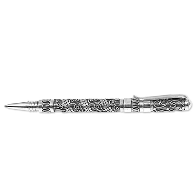 Sterling Silber Kugelschreiber „Balinese Swirls“ – Handgemachter Kugelschreiber aus Sterlingsilber mit Spiral-Motiven aus Indonesien