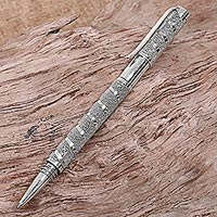 Bolígrafo de plata esterlina, 'Twirling Coral' - Bolígrafo de plata esterlina hecho a mano de Indonesia