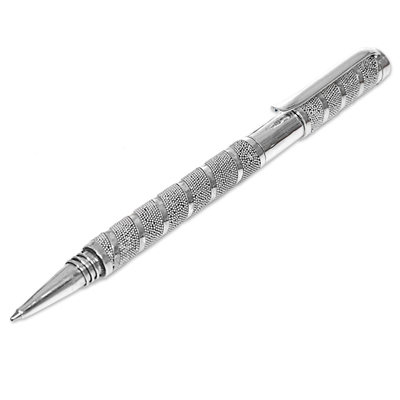 Sterling silver ballpoint pen, 'Twirling Coral' - Hand Made Sterling Silver Ballpoint Pen from Indonesia