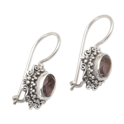 Amethyst drop earrings, 'Nature's Mirrors' - Hand Made Amethyst Sterling Silver Drop Earrings Indonesia