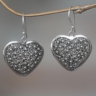 Sterling silver dangle earrings, Spangled Hearts