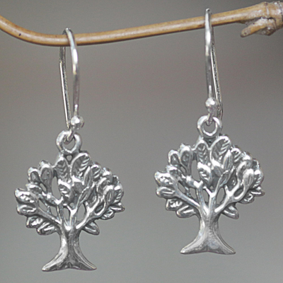 Sterling silver dangle earrings, 'Living Trees' - Hand Made Sterling Silver Dangle Earrings Tree Indonesia