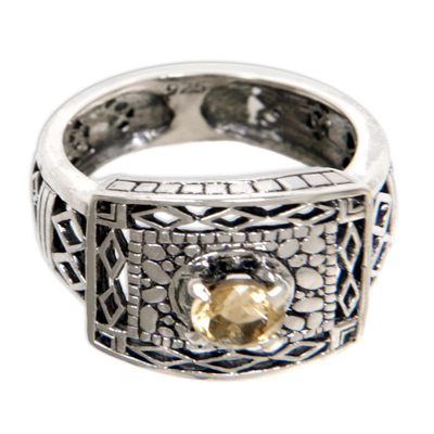 Citrine cocktail ring, 'Bali Temple' - Handmade Citrine and Sterling Silver Cocktail Ring