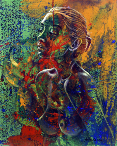 Acrylic and Oil on Canvas Painting of Young Woman - Strong Woman | NOVICA