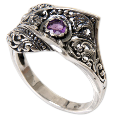 Amethyst cocktail ring, 'Dragon Fang' - Amethyst Sterling Silver Cocktail Ring Handmade in Indonesia