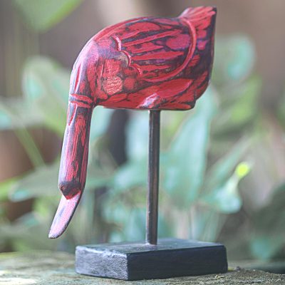 Escultura de madera - Escultura de madera tallada a mano de un pato rojo de Indonesia