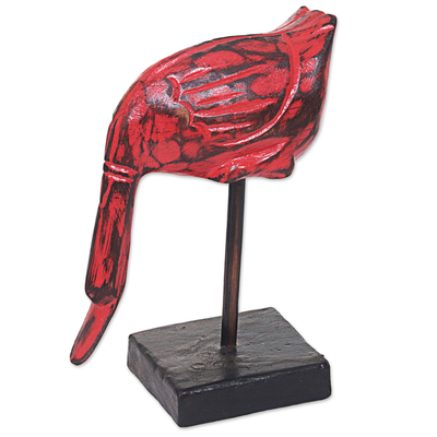 Escultura de madera - Escultura de madera tallada a mano de un pato rojo de Indonesia