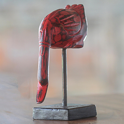 Escultura de madera - Escultura de madera tallada a mano de un pato rojo de Indonesia