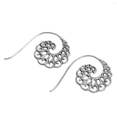 Sterling silver half-hoop earrings, 'Smoke Tendrils' - Sterling Silver Spiral Half-Hoop Earrings from Indonesia