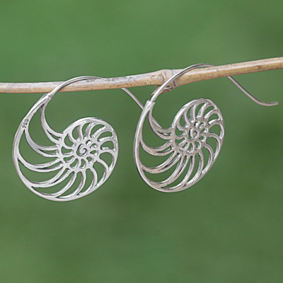 Sterling silver drop earrings, 'Spiral Nautilus' - Sterling Silver Spiral Shaped Drop Earrings from Indonesia