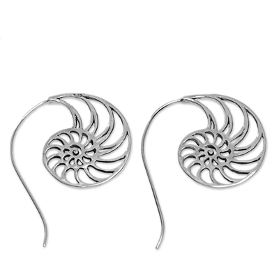 Sterling silver drop earrings, 'Spiral Nautilus' - Sterling Silver Spiral Shaped Drop Earrings from Indonesia