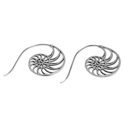 Pendientes colgantes de plata de ley - Aretes colgantes en forma de espiral de plata esterlina de Indonesia