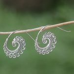 Sterling silver drop earrings, 'Peacock Lace' - Hand Made Sterling Silver Spiral Drop Earrings Indonesia