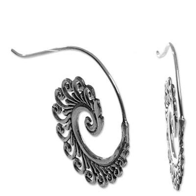 Sterling silver drop earrings, 'Peacock Lace' - Hand Made Sterling Silver Spiral Drop Earrings Indonesia