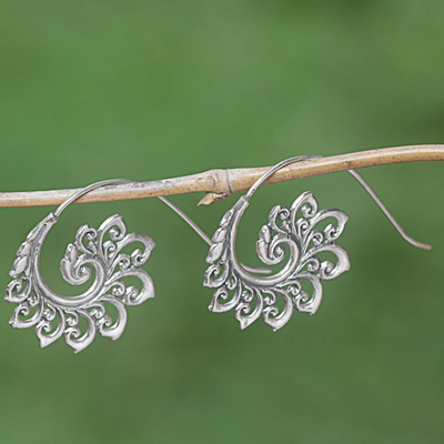 Sterling silver drop earrings, 'Spiral Buds' - Sterling Silver Drop Earrings Spiral Motif from Indonesia