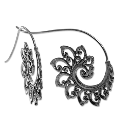 Sterling silver drop earrings, 'Spiral Buds' - Sterling Silver Drop Earrings Spiral Motif from Indonesia