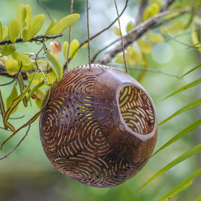 Kokosnussschalen-Vogelhaus, 'Circle Maze' (Kreis-Labyrinth) - Handgemachte Kokosnussschale Vogelhaus Rundschreiben aus Indonesien