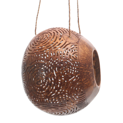 Coconut shell birdhouse, 'Circle Maze' - Hand Made Coconut Shell Birdhouse Circular from Indonesia