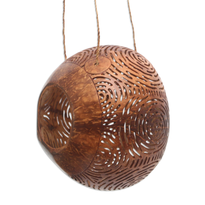 Coconut shell birdhouse, 'Circle Maze' - Hand Made Coconut Shell Birdhouse Circular from Indonesia
