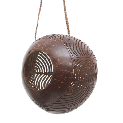 Coconut shell birdhouse, 'Air Waves' - Hand Made Coconut Shell Birdhouse Wave from Indonesia