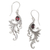 Garnet dangle earrings, 'Peacock Supreme' - Sterling Silver Peacock Feather Earrings with Garnets (image 2a) thumbail
