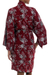Batik rayon robe, 'Gorgeous in Claret' - Grey Batik Bali Flowers on Claret Color Rayon Short Robe (image 2c) thumbail