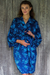 Batik rayon robe, 'Gorgeous in Cyan' - Blue Batik Flowers Balinese Rayon Short Cross Over Robe thumbail