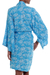 Batik rayon robe, 'Gorgeous in Cerulean' - Balinese Rayon Short Cross Over Robe Blue Batik Flowers (image 2c) thumbail