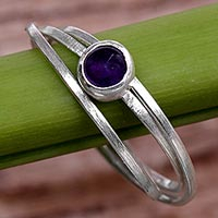 Amethyst solitaire ring, 'Magical Force in Purple' - Hand Made Amethyst and Sterling Silver Solitaire Ring