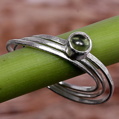 Peridot solitaire ring, 'Magical Force in Light Green' - Hand Made Indonesian Peridot Sterling Silver Solitaire Ring
