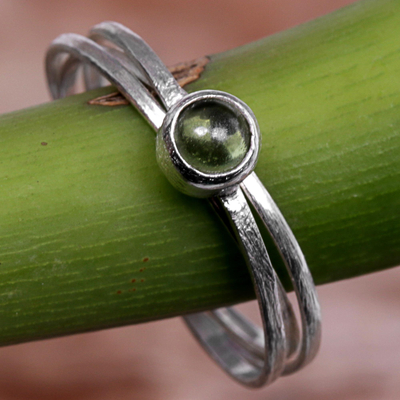 Peridot solitaire ring, 'Magical Force in Light Green' - Hand Made Indonesian Peridot Sterling Silver Solitaire Ring