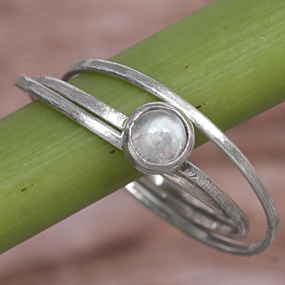 Rainbow moonstone solitaire ring, 'Magical Force' - Rainbow Moonstone and Sterling Silver Solitaire Ring