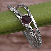 Garnet solitaire ring, 'Magical Essence in Red' - Garnet and Sterling Silver Solitaire Ring from Indonesia