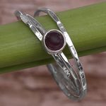 Garnet solitaire ring, 'Magical Essence in Red' - Garnet and Sterling Silver Solitaire Ring from Indonesia