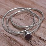 Garnet solitaire ring, 'Magical Essence in Red' - Garnet and Sterling Silver Solitaire Ring from Indonesia