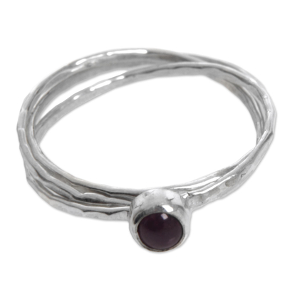 Garnet solitaire ring, 'Magical Essence in Red' - Garnet and Sterling Silver Solitaire Ring from Indonesia