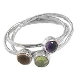 Multi-gemstone cocktail ring, 'Magical Trio' - Amethyst Peridot and Citrine Multigemstone Ring