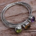 Multi-gemstone cocktail ring, 'Magical Trio' - Amethyst Peridot and Citrine Multigemstone Ring