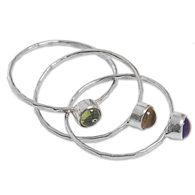 Multi-gemstone cocktail ring, 'Magical Trio' - Amethyst Peridot and Citrine Multigemstone Ring