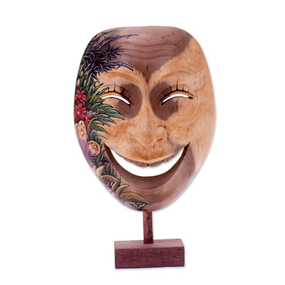 Balinese Handcrafted Hibiscus Wood Mask Butterfly Motif