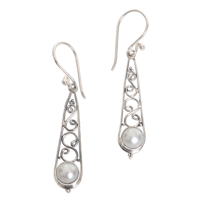 Aretes colgantes de perlas cultivadas - Pendientes colgantes de plata de ley y perlas cultivadas balinesas