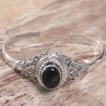 Onyx locket cuff bracelet, 'Deep Gaze' - Onyx and Sterling Silver Cuff Locket Bracelet Indonesia