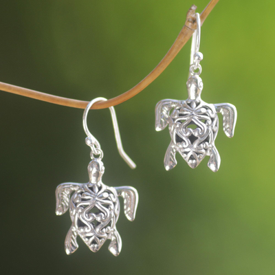 Sterling silver dangle earrings, Radiant Turtles
