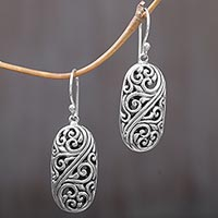 Sterling silver dangle earrings, 'Forest of Vines' - Balinese Sterling Silver Swirl Motif Dangle Earrings