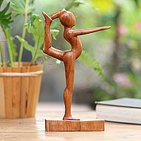 Wood statuette, 'Dandayamana Pose' - Handmade Dandayamana Pose Yoga Statuette Brown  Suar Wood