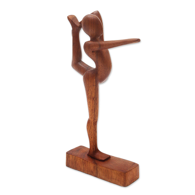 Holzstatuette - Handgefertigte Dandayamana-Pose-Yoga-Statuette aus braunem Suar-Holz