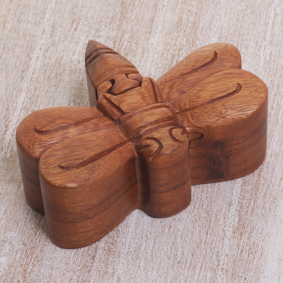 Puzzlebox aus Holz - Handgefertigte dekorative Box aus indonesischem Libellen-Suar-Holz